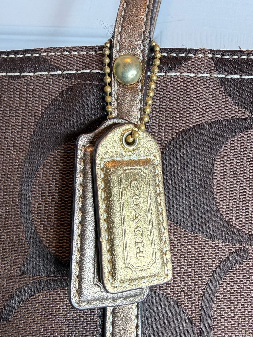 COACH SIGNATURE STRIPE TOTE BAG, METALLIC BRONZE STRIPE - Picture 15 of 16